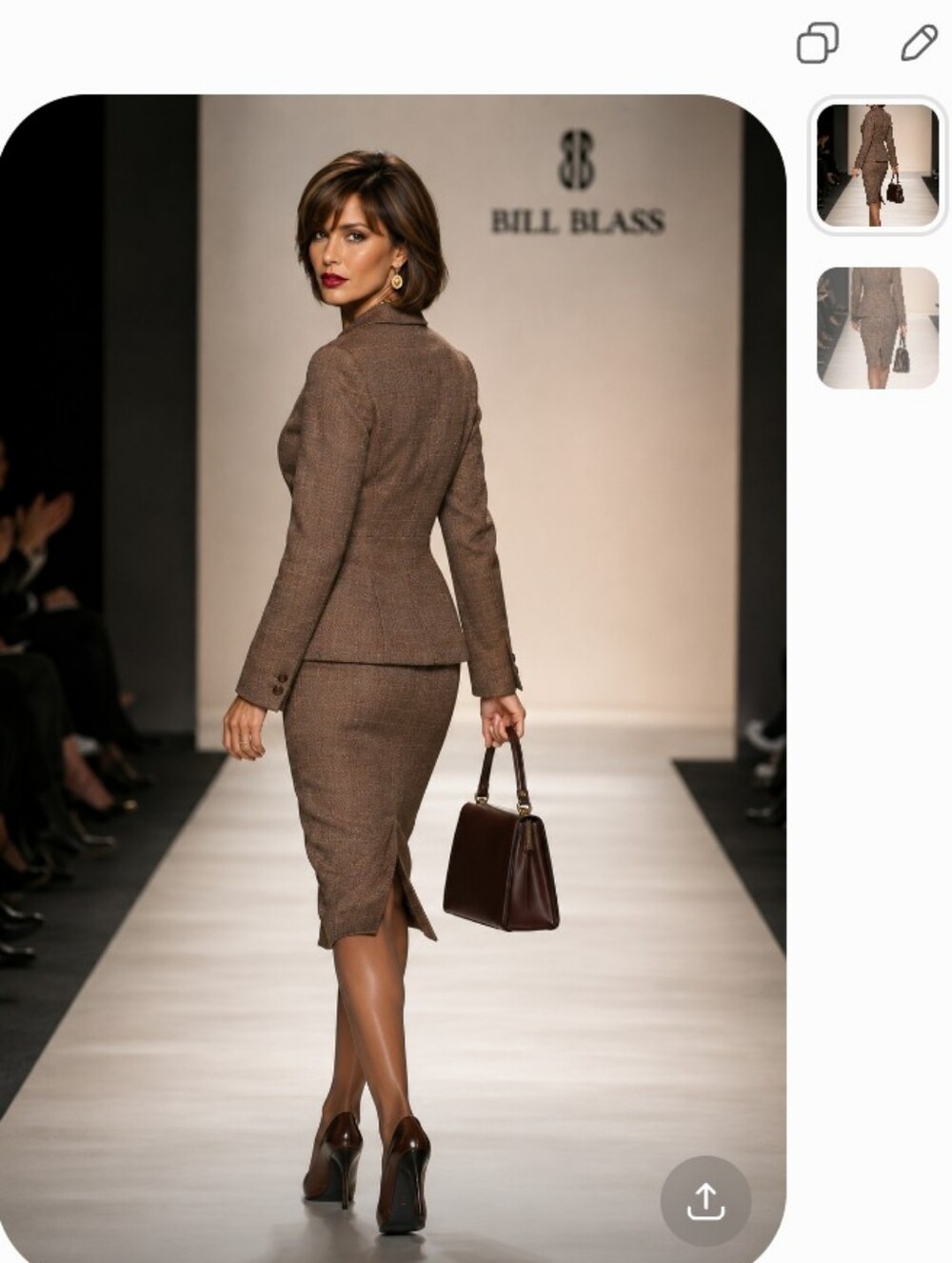 BILL BLASS 8 M/L HERRINGBONE BROWN TAN WOOL MODERN VTG TAILORED FIT SKIRT SUIT - Picture 14 of 14